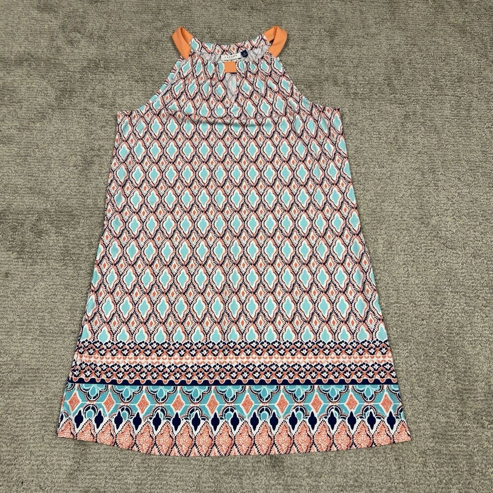 Cabana Life Dress Womens Medium Aqua Coral Knee Length Sleeveless Nylon Resort